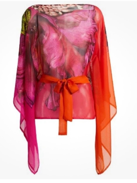 roberto Cavali Tops - Roberto Cavali Pink & Orange Floral Tie-Waist Kaftan Top size EU 46